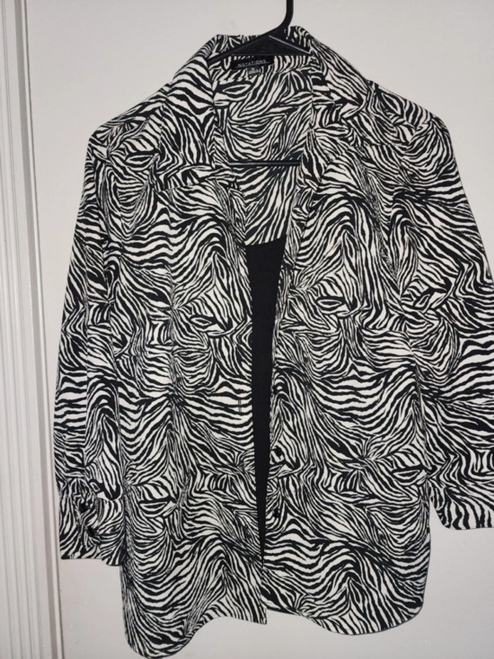 Chic Notations Zebra Print Open Front Blazer in Black & White Size Medium